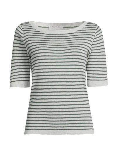 Majestic Women's Striped Linen Knit Crewneck Sweater In Green