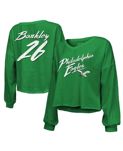 Majestic Women's Threads Saquon Barkley Kelly Green Philadelphia Eagles Name Number Off-shoulder Script Cropp