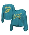 Majestic Women's Travis Hunter Teal Jacksonville Jaguars 2025 Nfl Draft First Round Pick Off-shoulder Script  In Blue