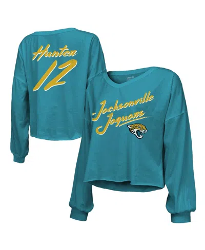 Majestic Women's Travis Hunter Teal Jacksonville Jaguars 2025 Nfl Draft First Round Pick Off-shoulder Script  In Blue