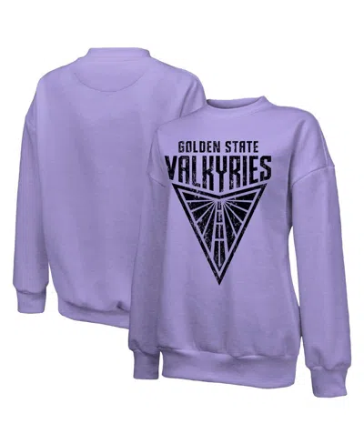 MAJESTIC WOMEN'S VIOLET GOLDEN STATE VALKYRIES OVERSIZED PRIMARY LOGO DROP SHOULDER TRI-BLEND PULLOVER SWEATS