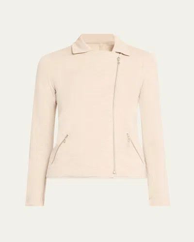 Majestic Zip-front French Terry Moto Jacket In Beige