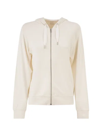 Majestic Hooded Zip-up Sweatshirt In Stretch Viscose In Neutral