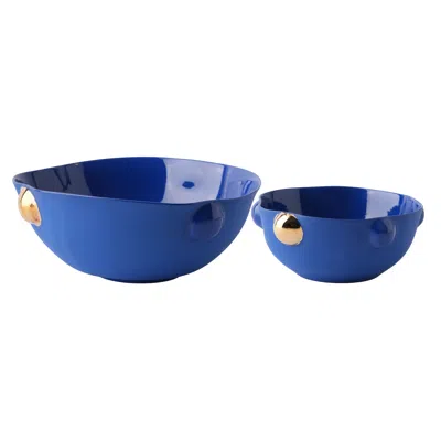 Maji Atelier Blue / Gold Cosmopolitan Porcelain Bowl Duo – Dark Blue, Small & Large In Multi