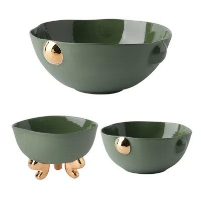 Maji Atelier Gold / Green Cosmopolitan & Lion Foot Bowl – Porcelain Serving Set , Green In Multi