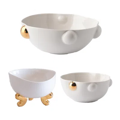 Maji Atelier Gold / Neutrals Cosmopolitan & Lion Foot Bowl – Porcelain Serving Set