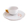Maji Atelier Gold / Neutrals Volans Cup & Nuaj Kiss Plate Porcelain Set In Gold