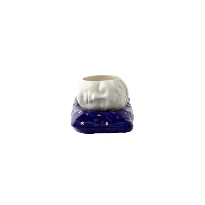 Maji Atelier Neutrals / Blue Sleeping Beauty Cup & Dark Blue Pillow Porcelain Set In Burgundy