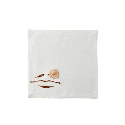 Maji Atelier White Sophie Kiss, Hand-embroidered Linen Napkin Set Of Two
