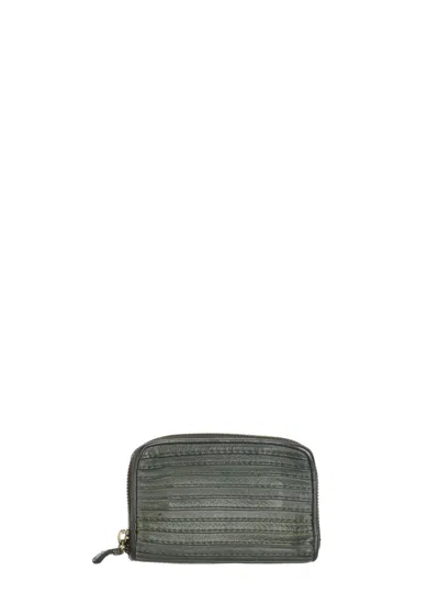 Majo Green Leather Wallet With Zip-around Fastening In Grey