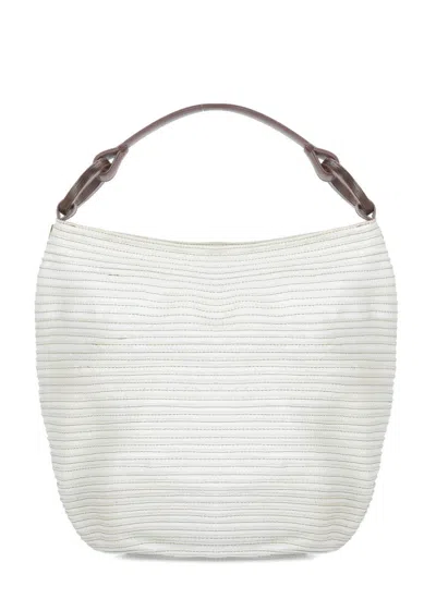 Majo Grey Leather Shoulder Bag In White