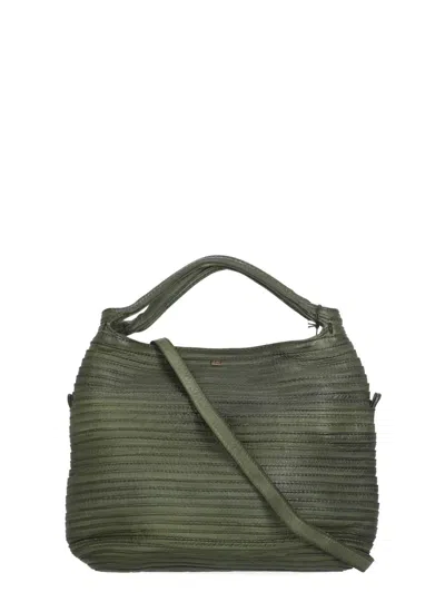 Majo Textured Green Leather Shoulder Bag With Magnetic Closure In Grey