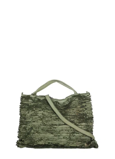 Majo Textured Green  Leather Fetovaia Bag In Grey