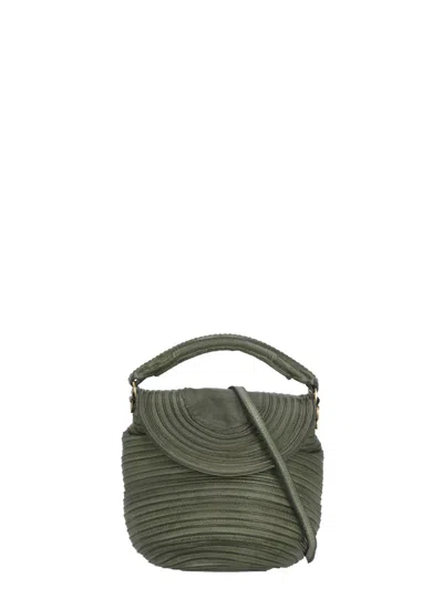 Majo Textured Green  Leather Shoulder Bag With Detachable Strap In Grey