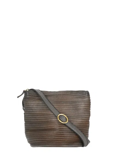 Majo Textured Leather Shoulder Bag With Adjustable Strap And Zip Closure In Grey