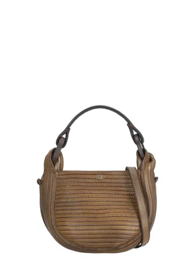 Majo Textured  Leather Handbag With Adjustable Strap In Brown