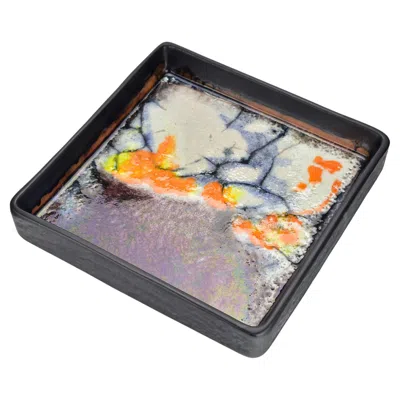 Pre-owned Majolica Manufactory Of Karlsruhe Karlsruher Majolika Square Dish Crackle Glaze Attributed To Friedegard Glatzle In Gray