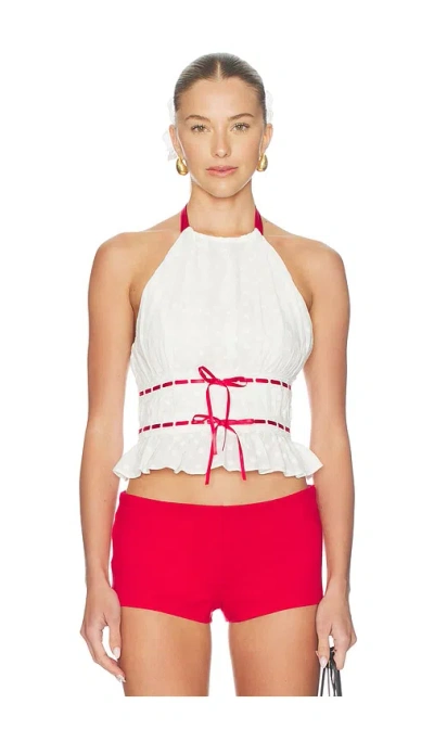Majorelle Alessia Embroidered Halter Top In White