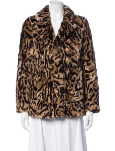 Pre-owned Majorelle Animal Print Faux Fur Jacket In Neutrals