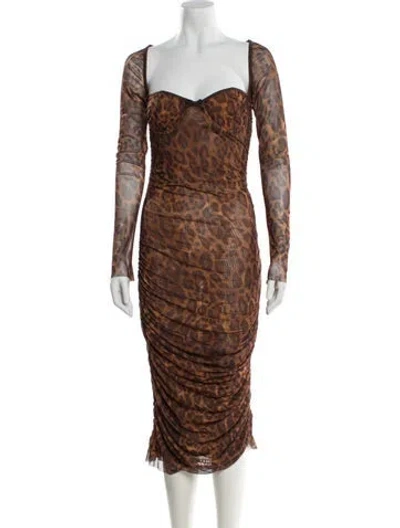 Pre-owned Majorelle Animal Print Knee-length Dress In Brown