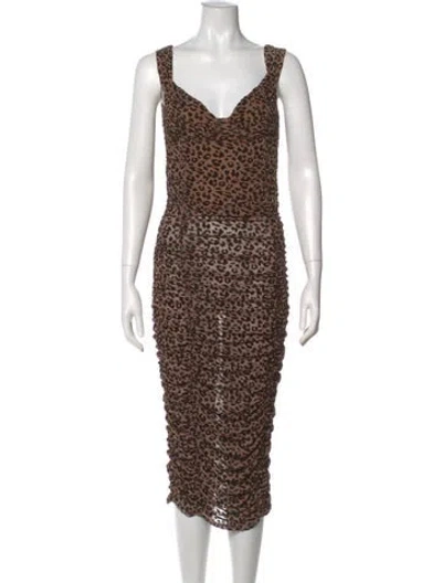 Pre-owned Majorelle Animal Print Knee-length Dress In Brown