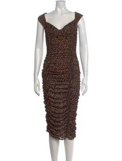 Pre-owned Majorelle Animal Print Midi Length Dress In Black