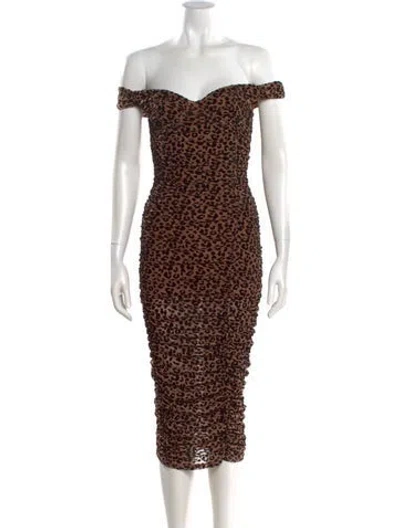 Pre-owned Majorelle Animal Print Midi Length Dress In Brown