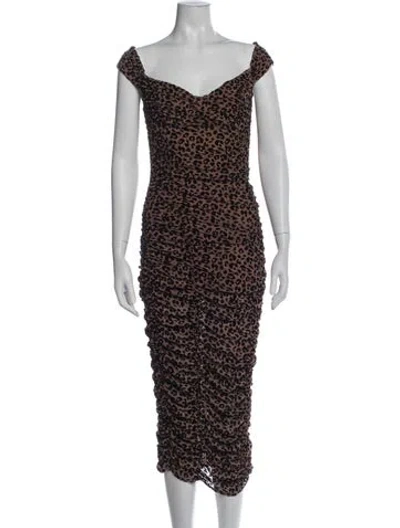 Pre-owned Majorelle Animal Print Midi Length Dress In Brown
