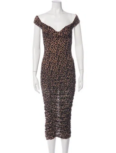 Pre-owned Majorelle Animal Print Midi Length Dress In Brown