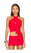 Majorelle Charlize Halter Top In 樱桃红
