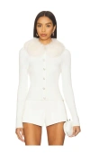Majorelle Cici Faux Fur Collar Cardigan In White