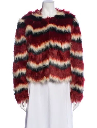 Pre-owned Majorelle Faux Fur Striped Faux Fur Coat In Red