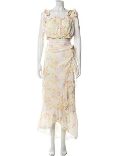 Pre-owned Majorelle Floral Print Embroidered Accent Skirt Set W/ Tags In Neutral