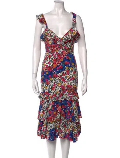 Pre-owned Majorelle Floral Print Knee-length Dress In Blue