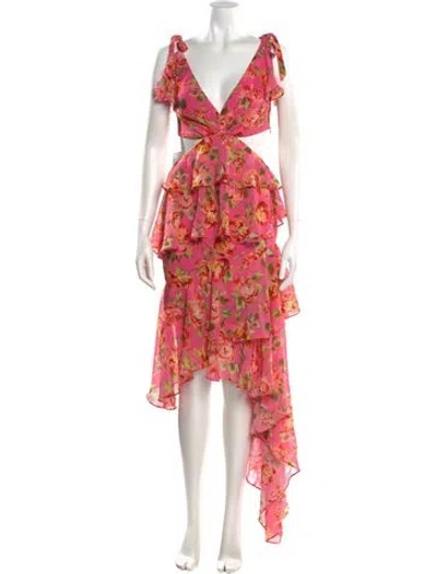 Pre-owned Majorelle Floral Print Knee-length Dress In Pink