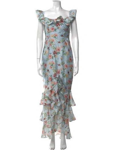 Pre-owned Majorelle Floral Print Long Dress In Blue