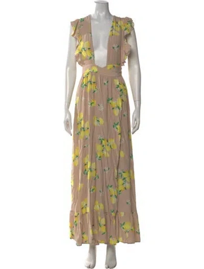 Pre-owned Majorelle Floral Print Long Dress In Neutral