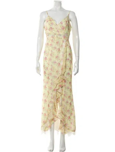 Pre-owned Majorelle Floral Print Long Dress In Yellow