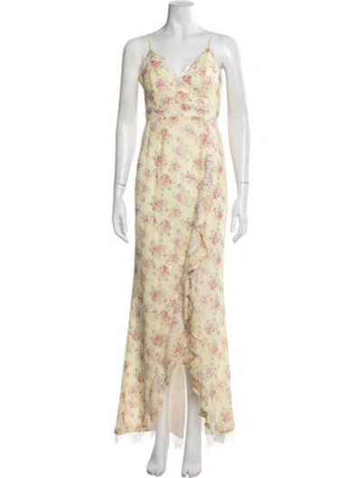Pre-owned Majorelle Floral Print Long Dress In Yellow