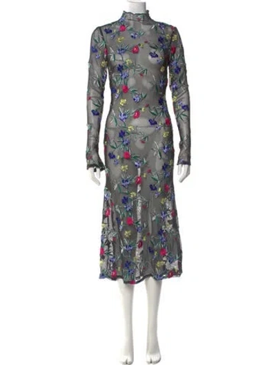 Pre-owned Majorelle Floral Print Midi Length Dress In Black