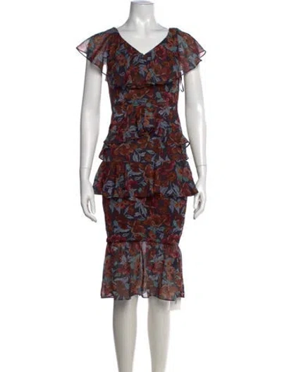 Pre-owned Majorelle Floral Print Midi Length Dress In Blue