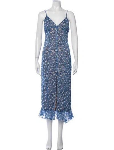 Pre-owned Majorelle Floral Print Midi Length Dress In Blue