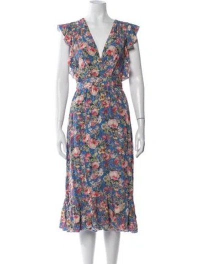 Pre-owned Majorelle Floral Print Midi Length Dress In Blue