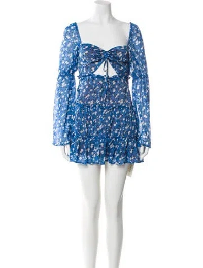 Pre-owned Majorelle Floral Print Mini Dress In Blue