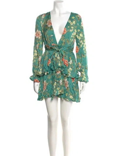 Pre-owned Majorelle Floral Print Mini Dress In Green