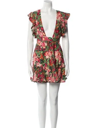 Pre-owned Majorelle Floral Print Mini Dress In Green