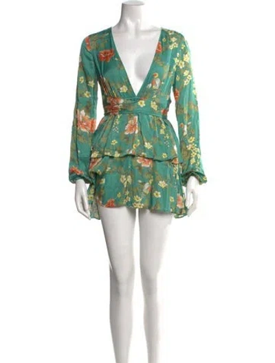 Pre-owned Majorelle Floral Print Mini Dress In Green