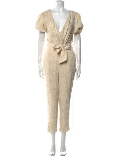 Pre-owned Majorelle Floral Print V-neck Jumpsuit In Neutral
