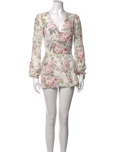 Pre-owned Majorelle Floral Print V-neck Jumpsuit In White