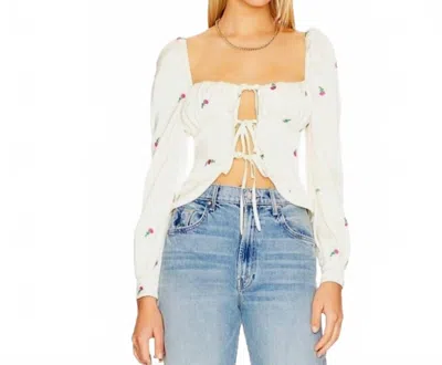 Majorelle Front Tie Subtle Puff Sleeves Top In Cream In White